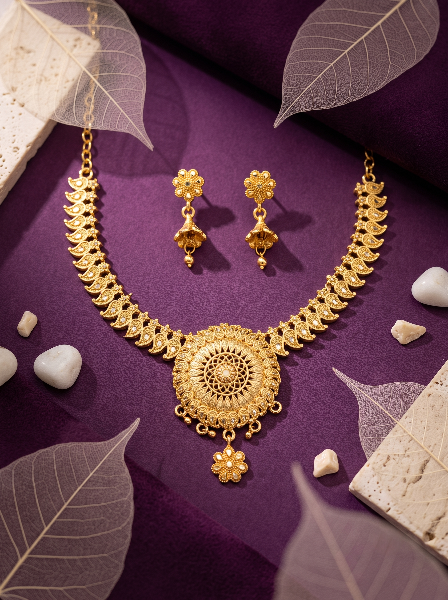 Classic Floral Golden Necklace Set