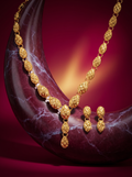 Geometric Leaf Motif Gold Necklace and Drop Earrings Set