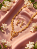 Heart Motif Gold-Plated Filigree Necklace and Drop Earrings Set