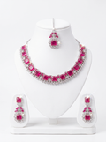 Pink American Diamond Bridal Jewellery Set with Necklace, Tikka, and Earrings